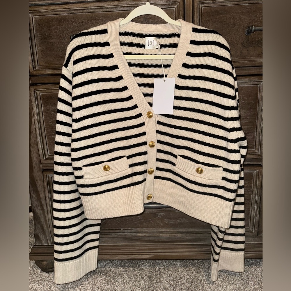 NWT HELSA Dawes Cardigan in ivory and black